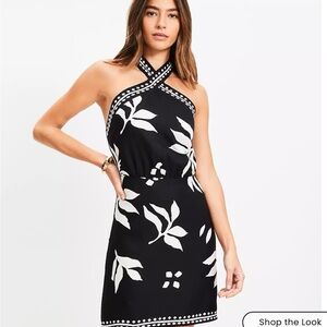 LOFT Black and White Strapless Dress